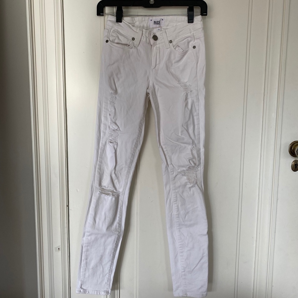 PAIGE Verdugo Ultra Skinny White Jeans size 24 Low Rise White Distressed Jean